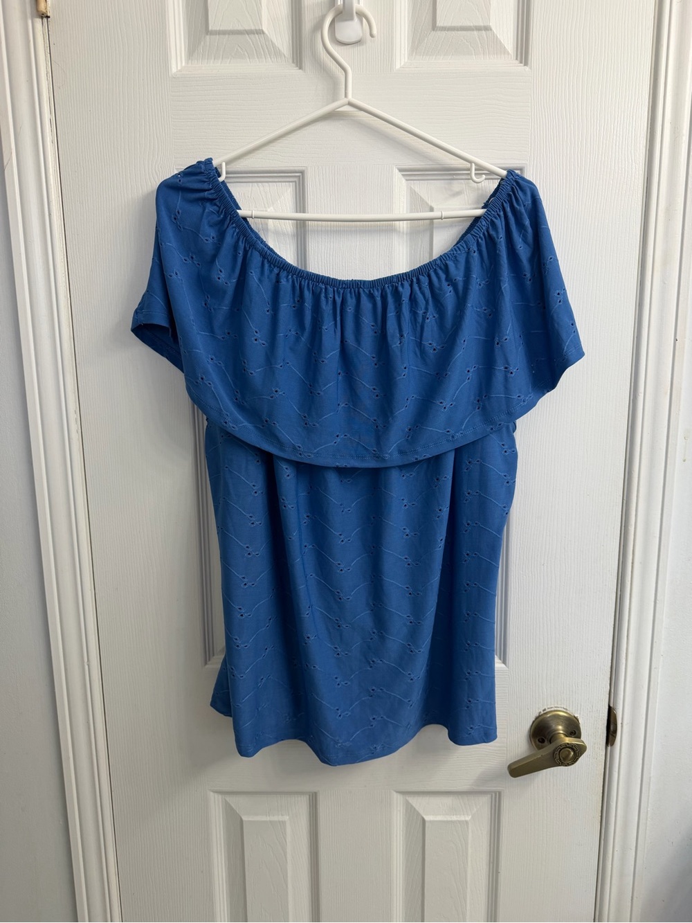 Women's Time Square Bright Blue Off-Shoulder Ruffle Tunic Top XL - Picture 6 of 8
